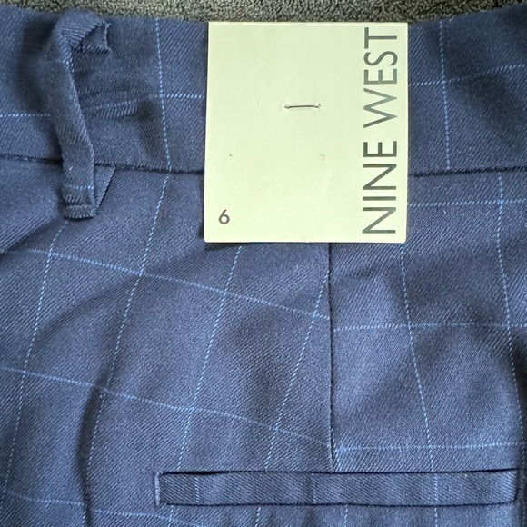 Women's Nine West High Rise Straight Leg Trousers in Navy Windowpane - Picture 6 of 11